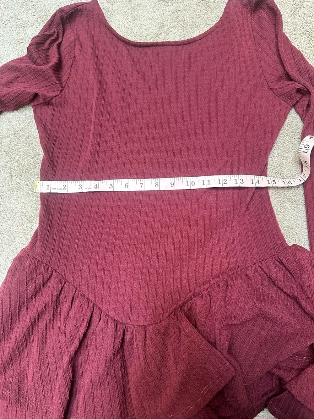 Kimchi Blue Burgundy Red Basque Waist Ruffle Open Back Romper Balletcore Large